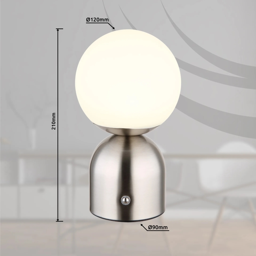 Globo - Candeeiro de mesa táctil LED com regulação LED/2,5W/3,7V 2700K/4000K/6500K 1800 mAh USB cromado mate
