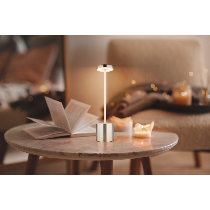 Globo - Candeeiro de mesa táctil LED com regulação LED/1,2W/3,7V 2000K/3500K/7000K 1200 mAh USB cromado mate