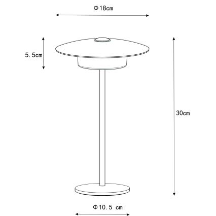Globo - Candeeiro de mesa tátil LED para exterior LED/3W/3,7V 1800/2700/3000K IP44 1800 mAh preto