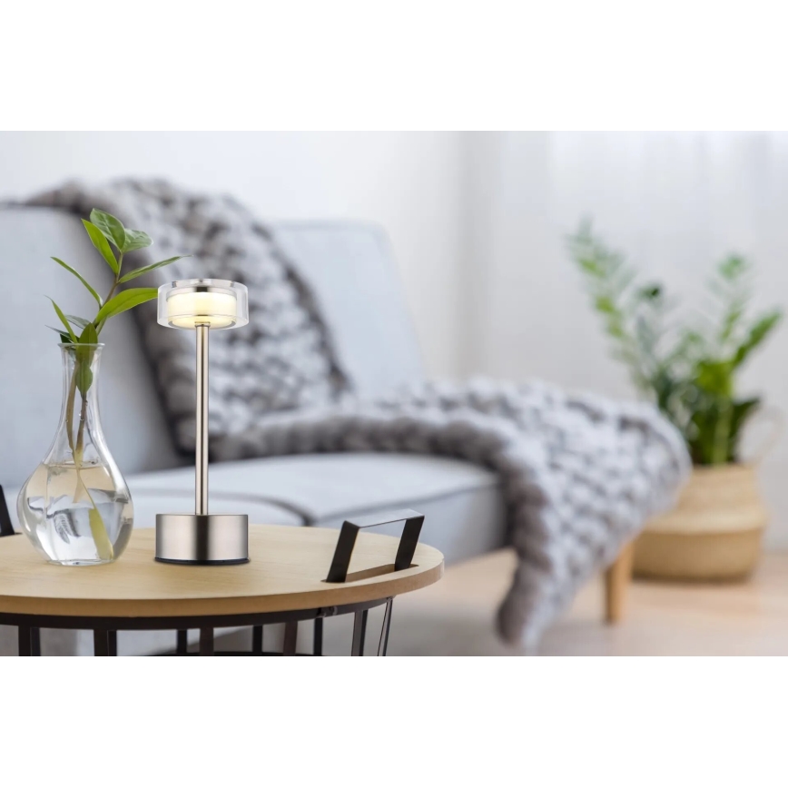 Globo - Candeeiro de mesa tátil LED com regulação LED/2,5W/3,7V 2700/4000/6500K 1800mAh cromado mate