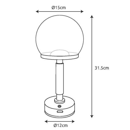 Globo - Candeeiro de mesa LED tátil com regulação LED/2,5W/5V 1800mAh 2700/4000/6500K preto