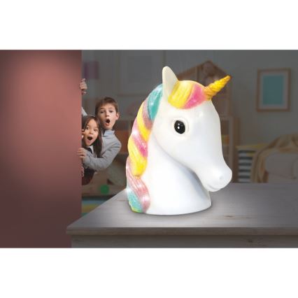Globo - Candeeiro noturno de criança LED LED/1W/230/4,5V 3xAA unicórnio