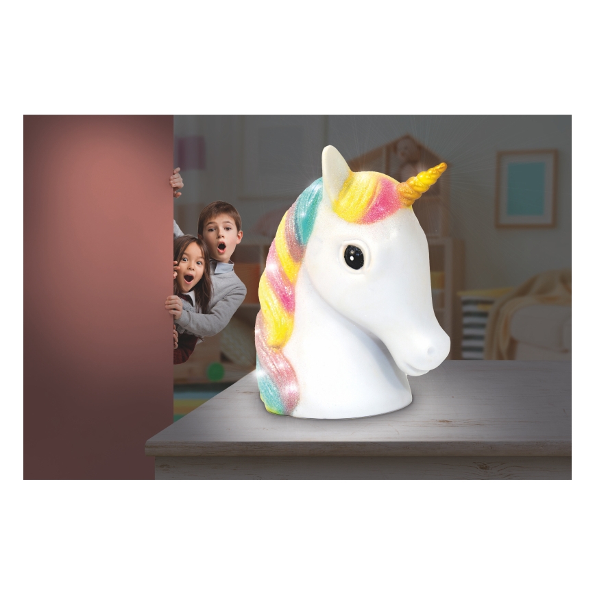 Globo - Candeeiro noturno de criança LED LED/1W/230/4,5V 3xAA unicórnio
