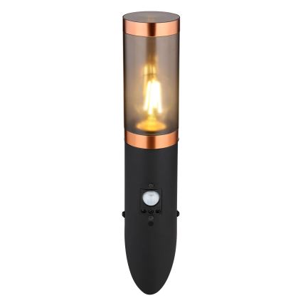 Globo - Iluminação de parede exterior com sensor 1xE27/15W/230V IP44 preto/cobre