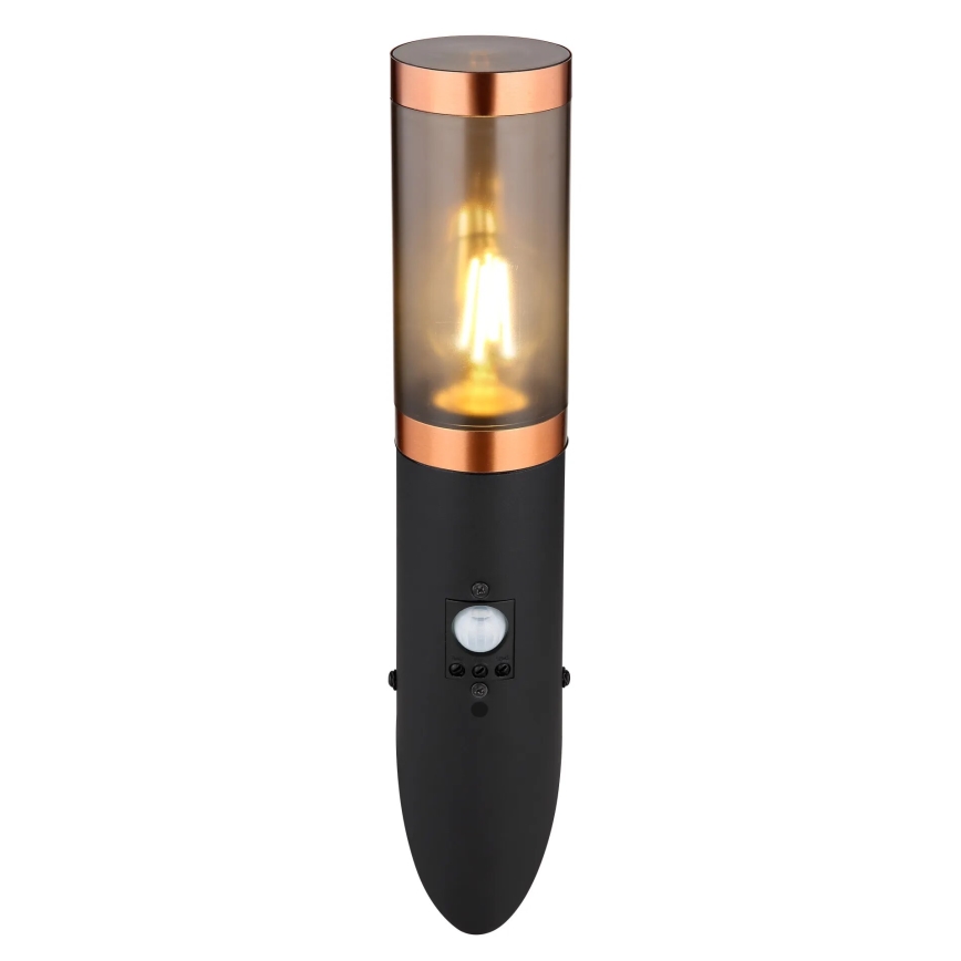 Globo - Iluminação de parede exterior com sensor 1xE27/15W/230V IP44 preto/cobre