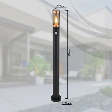 Globo - Candeeiro exterior com sensor 1xE27/15W/230V IP44 110 cm preto/cobre