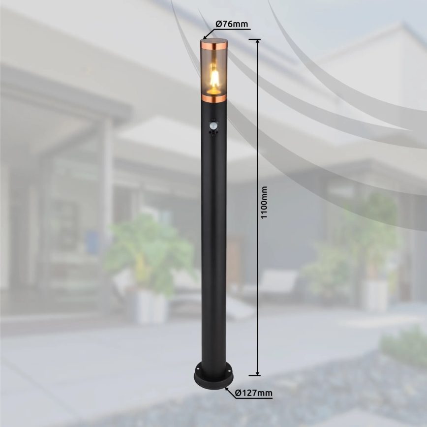 Globo - Candeeiro exterior com sensor 1xE27/15W/230V IP44 110 cm preto/cobre