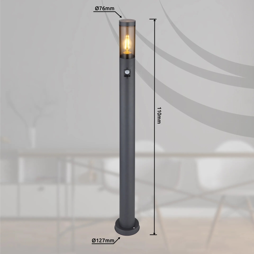 Globo - Candeeiro exterior com sensor 1xE27/15W/230V IP44 110 cm preto