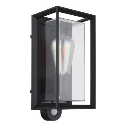 Globo - Iluminação de parede exterior com sensor 1xE27/60W/230V IP44 preto