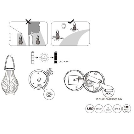 Globo - Iluminação solar LED LED/0,06W/3V IP44 bambu