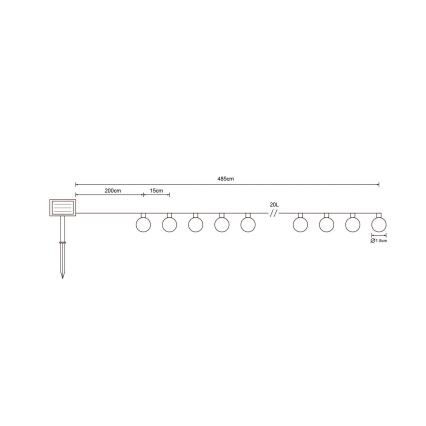 Globo - Corrente solar LED 20xLED/0,06W/3,2V 285 cm IP44