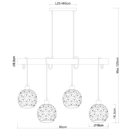 Globo 54029-4H - Lustre em cabo JODIE 4xE27/40W/230V bege/preto