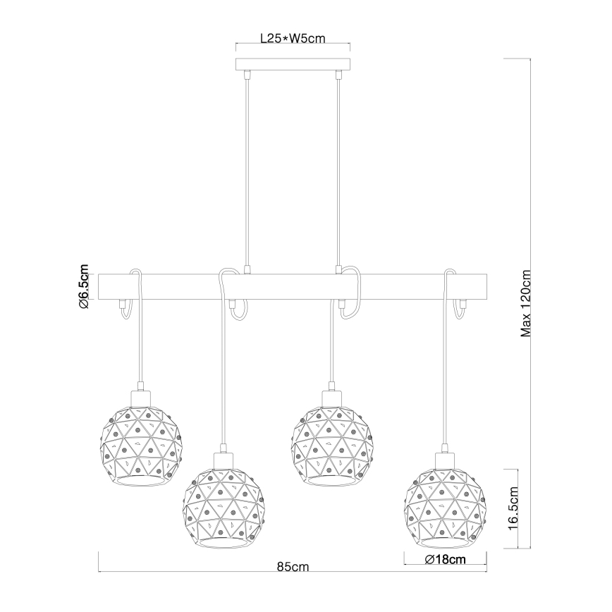 Globo 54029-4H - Lustre em cabo JODIE 4xE27/40W/230V bege/preto