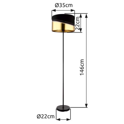 Globo - Candeeiro de chão 1xE27/60W/230V diâmetro 35 cm preto/dourado