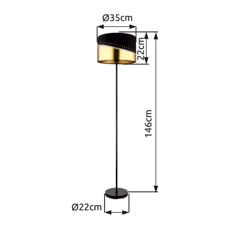 Globo - Candeeiro de chão 1xE27/60W/230V diâmetro 35 cm preto/dourado