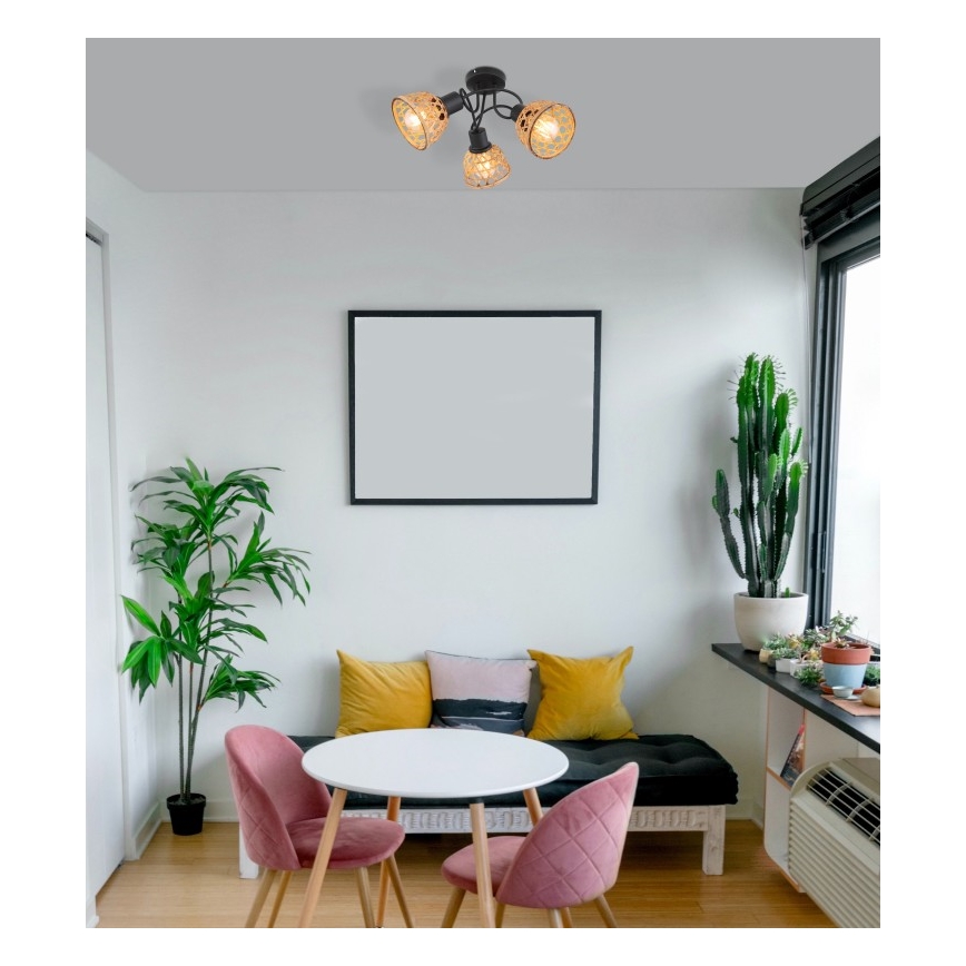 Globo - Candelabro integrado 3xE27/15W/230V bambu