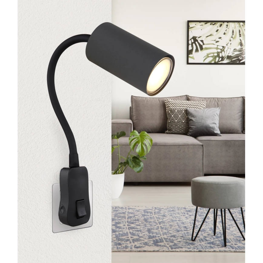 Globo - Candeeiro de parede com tomada 1xGU10/35W/230V preto