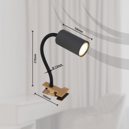 Globo - Candeeiro flexível com clipe 1xGU10/25W/230V cinzento/castanho