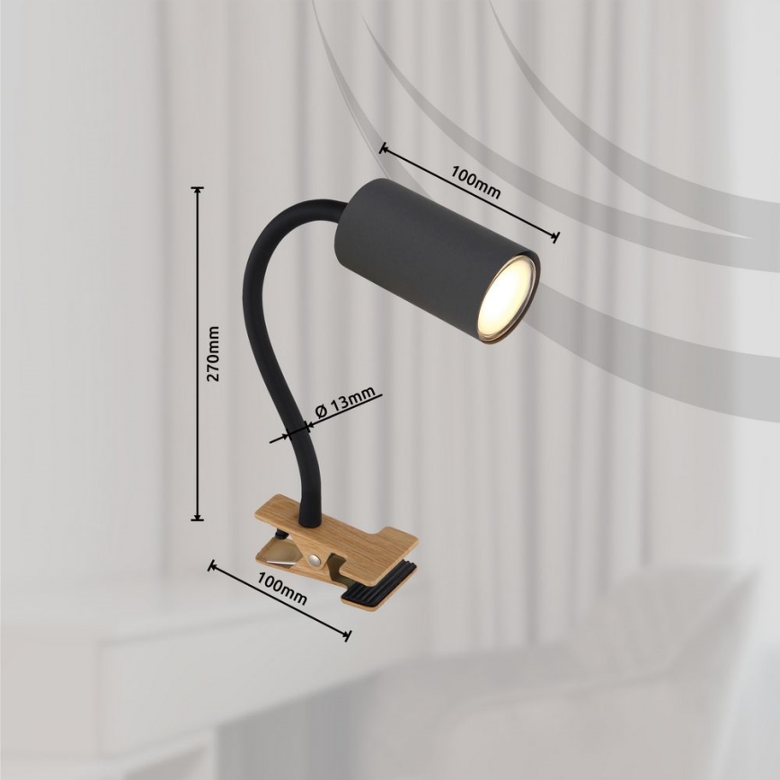 Globo - Candeeiro flexível com clipe 1xGU10/25W/230V cinzento/castanho
