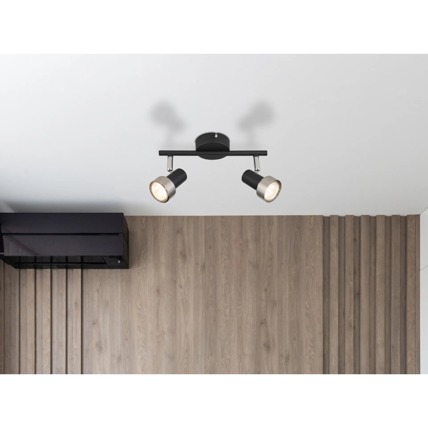 Globo - Foco  2xGU10/25W/230V preto/prateado