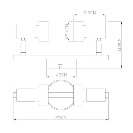 Globo - Foco  2xGU10/25W/230V preto/prateado