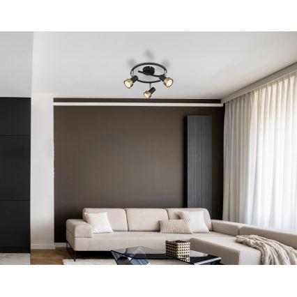 Globo - Foco  3xGU10/25W/230V preto/dourado