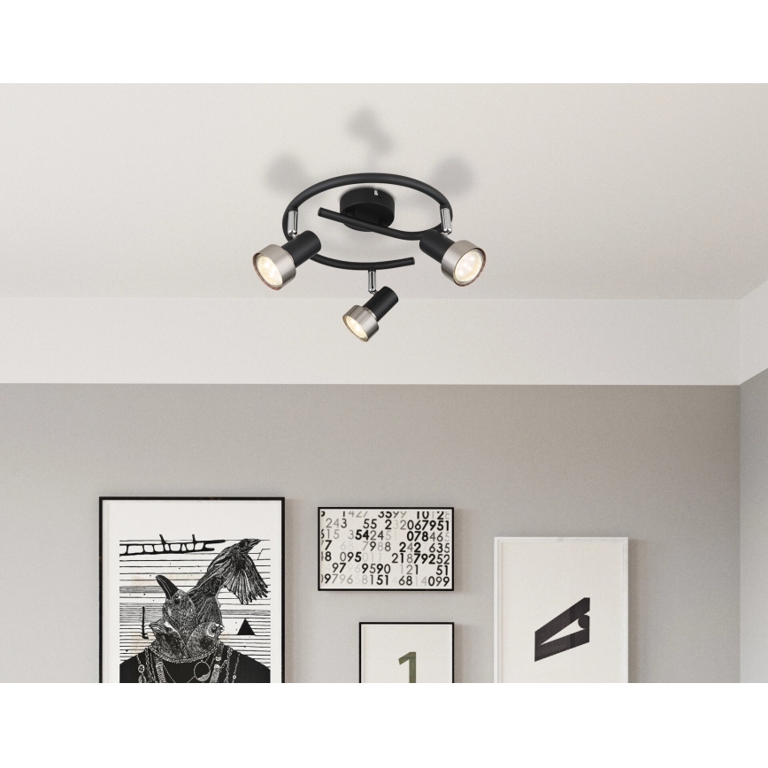 Globo - Foco  3xGU10/25W/230V preto/prateado