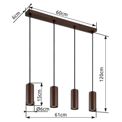 Globo - Candeeiro suspenso 4xGU10/25W/230V castanho
