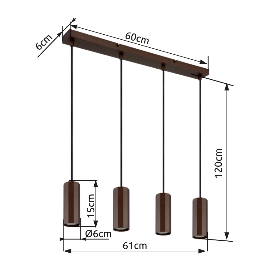 Globo - Candeeiro suspenso 4xGU10/25W/230V castanho