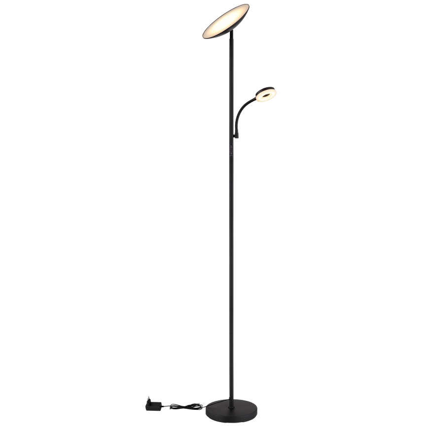 Globo - Candeeiro de chão LED com regulação LED/20W/230V+ LED/5W 3000/4000/6500K preto