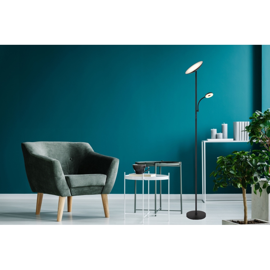 Globo - Lâmpada de pé LED regulável LED/20W/230V+ LED/5W 3000/4000/6500K preta