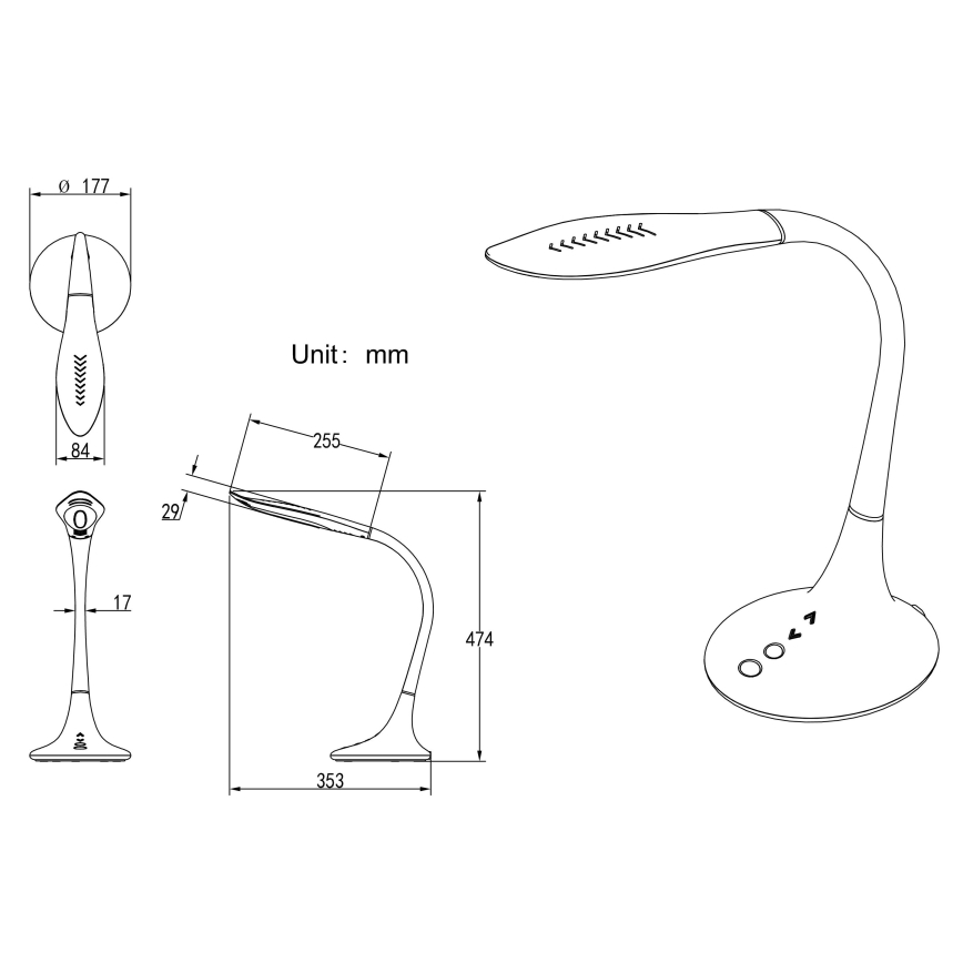 Globo - Candeeiro de mesa tátil LED flexível com regulação LED/9W/230V 3000/4500/6500K preto
