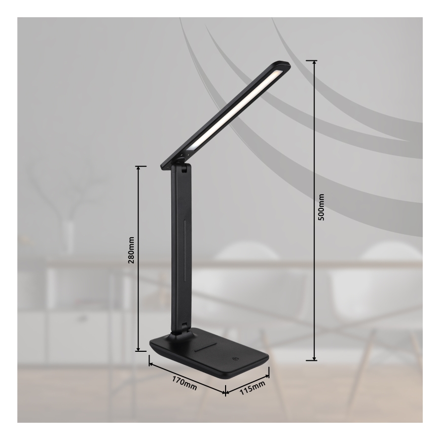 Globo -  Candeeiro de mesa LED tátil com regulação LED/5W/5V 2700/4000/6500K 1800 mAh preto