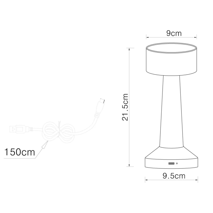 Globo - Candeeiro de mesa táctil LED com regulação LED/1W/3,7V 2700K/4000K/6500K 800 mAh USB preto
