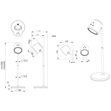 Globo - Candeeiro de mesa táctil LED com regulação 4em1 LED/6W/3,7V 3000K/4000K/6500K 1500 mAh USB preto