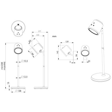 Globo - Candeeiro de mesa táctil LED com regulação 4em1 LED/6W/3,7V 3000K/4000K/6500K 1500 mAh USB branco