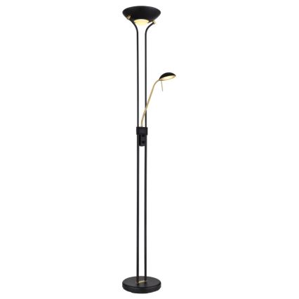 Globo - Candeeiro de chão LED com regulação LED/20W/230V + LED/5,5W 3000K preto/dourado