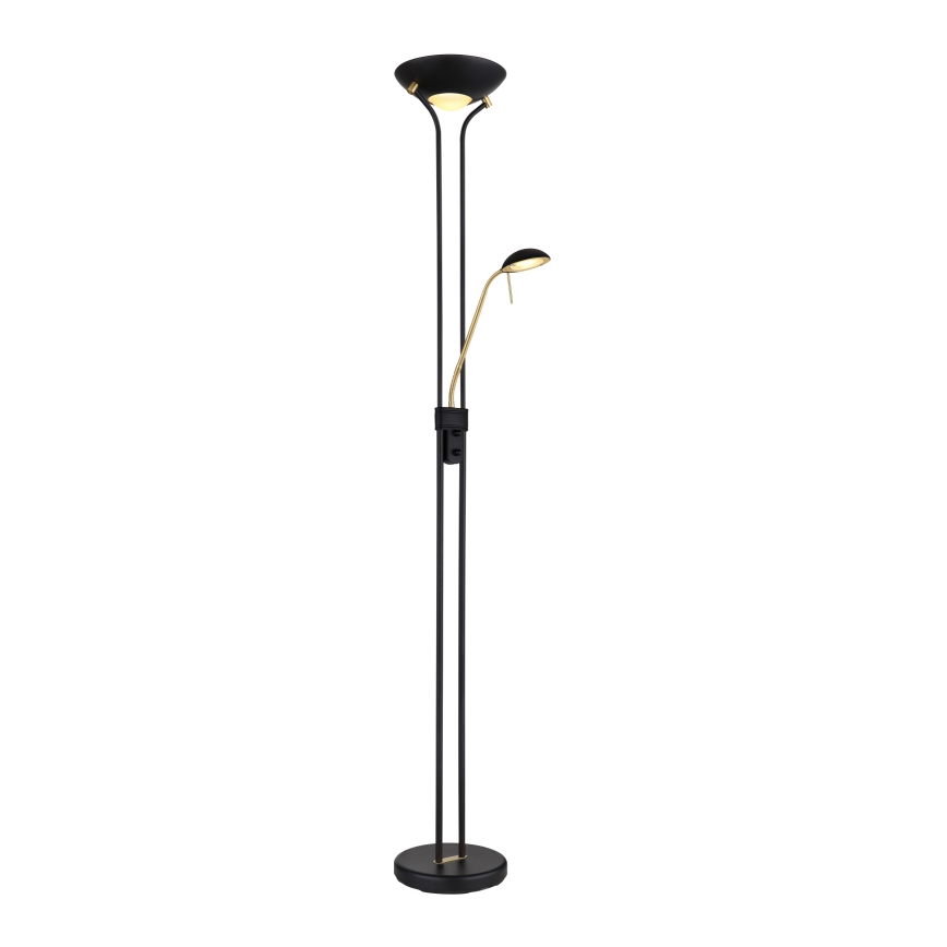 Globo - Candeeiro de chão LED com regulação LED/20W/230V + LED/5,5W 3000K preto/dourado