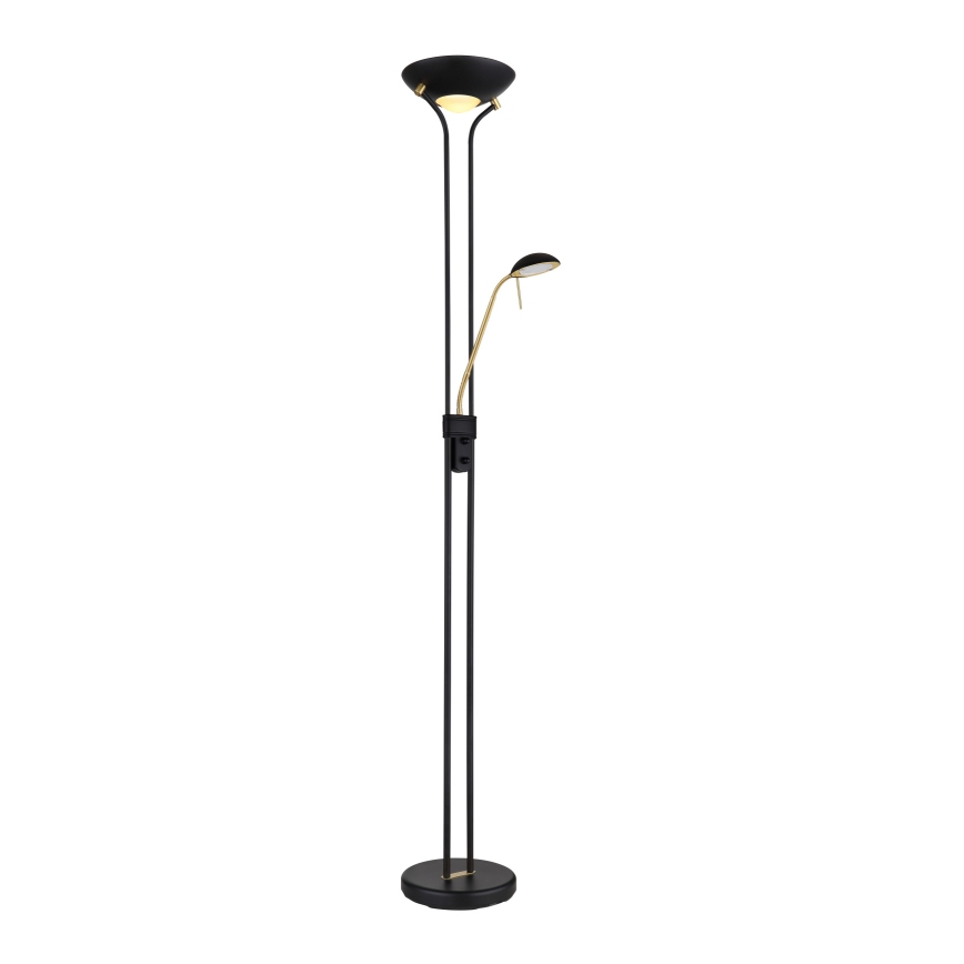 Globo - Candeeiro de chão LED com regulação LED/20W/230V + LED/5,5W 3000K preto/dourado