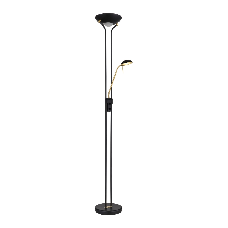 Globo - Candeeiro de chão LED com regulação LED/20W/230V + LED/5,5W 3000K preto/dourado