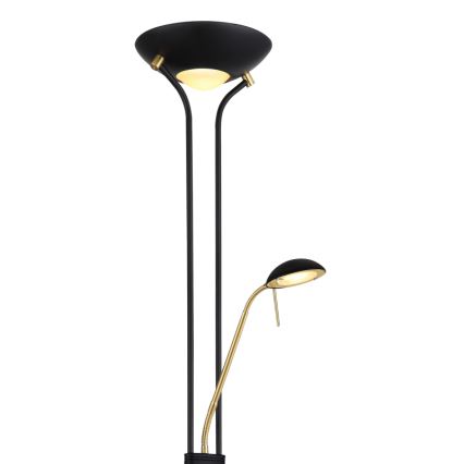 Globo - Candeeiro de chão LED com regulação LED/20W/230V + LED/5,5W 3000K preto/dourado