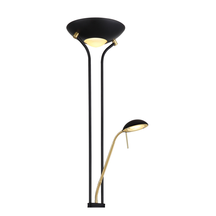 Globo - Candeeiro de chão LED com regulação LED/20W/230V + LED/5,5W 3000K preto/dourado