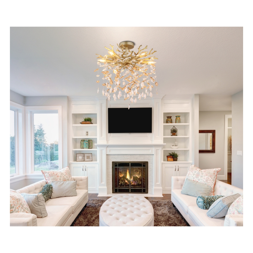 Globo - Lustre suspenso com haste 6xE14/40W/230V dourado