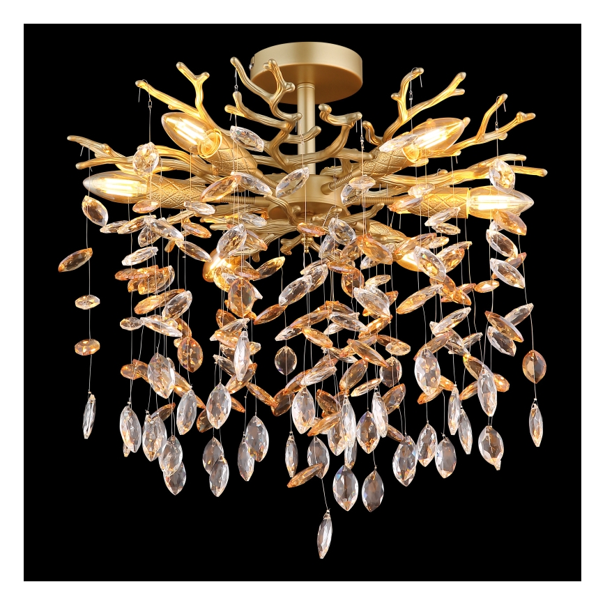 Globo - Lustre suspenso com haste 6xE14/40W/230V dourado