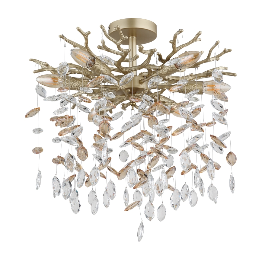 Globo - Lustre suspenso com haste 6xE14/40W/230V dourado