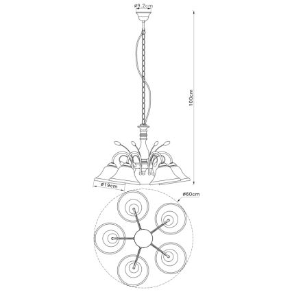 Globo - Candelabro suspenso 5xE27/60W/230V