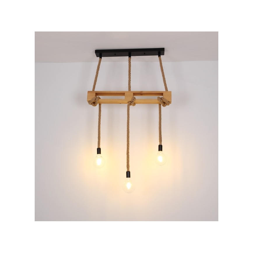 Globo - Candelabro suspenso 3xE27/60W/230V pinho