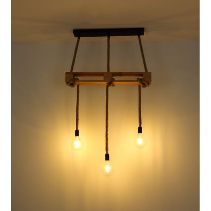 Globo - Candelabro suspenso 3xE27/60W/230V pinho