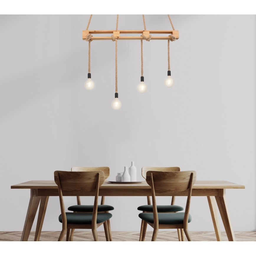 Globo - Candelabro suspenso 4xE27/60W/230V pinho