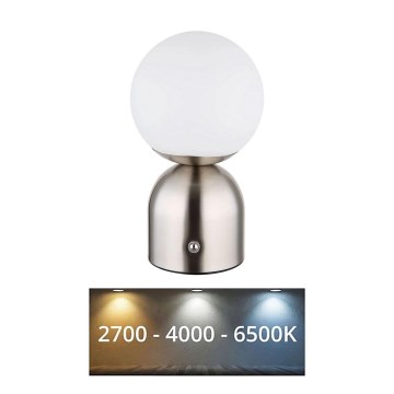 Globo - Candeeiro de mesa táctil LED com regulação LED/2,5W/3,7V 2700K/4000K/6500K 1800 mAh USB cromado mate